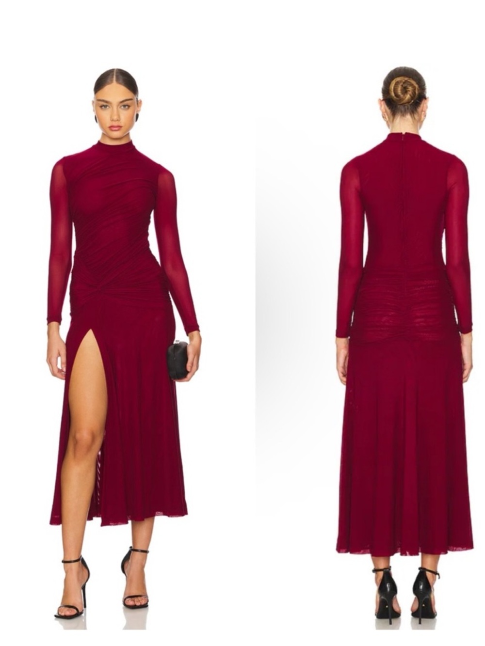 Bardot Liyana Ruched Mesh Dress in Berry
